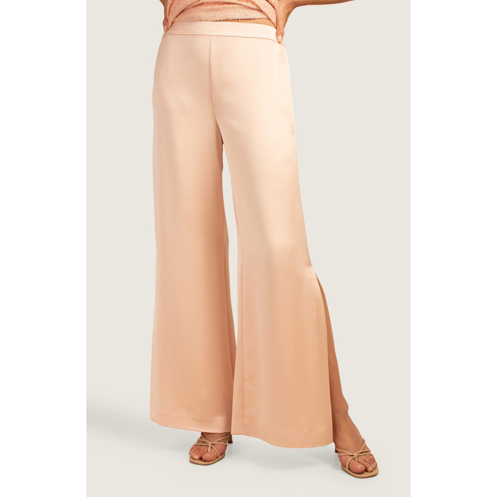 Trina Turk Sunset Satin Wide-leg Pants With Split Hem In Strawberry Fields