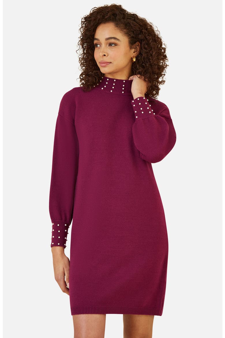 Bead Detail Knitted Sweater Dress, Alternate, color, Burgundy