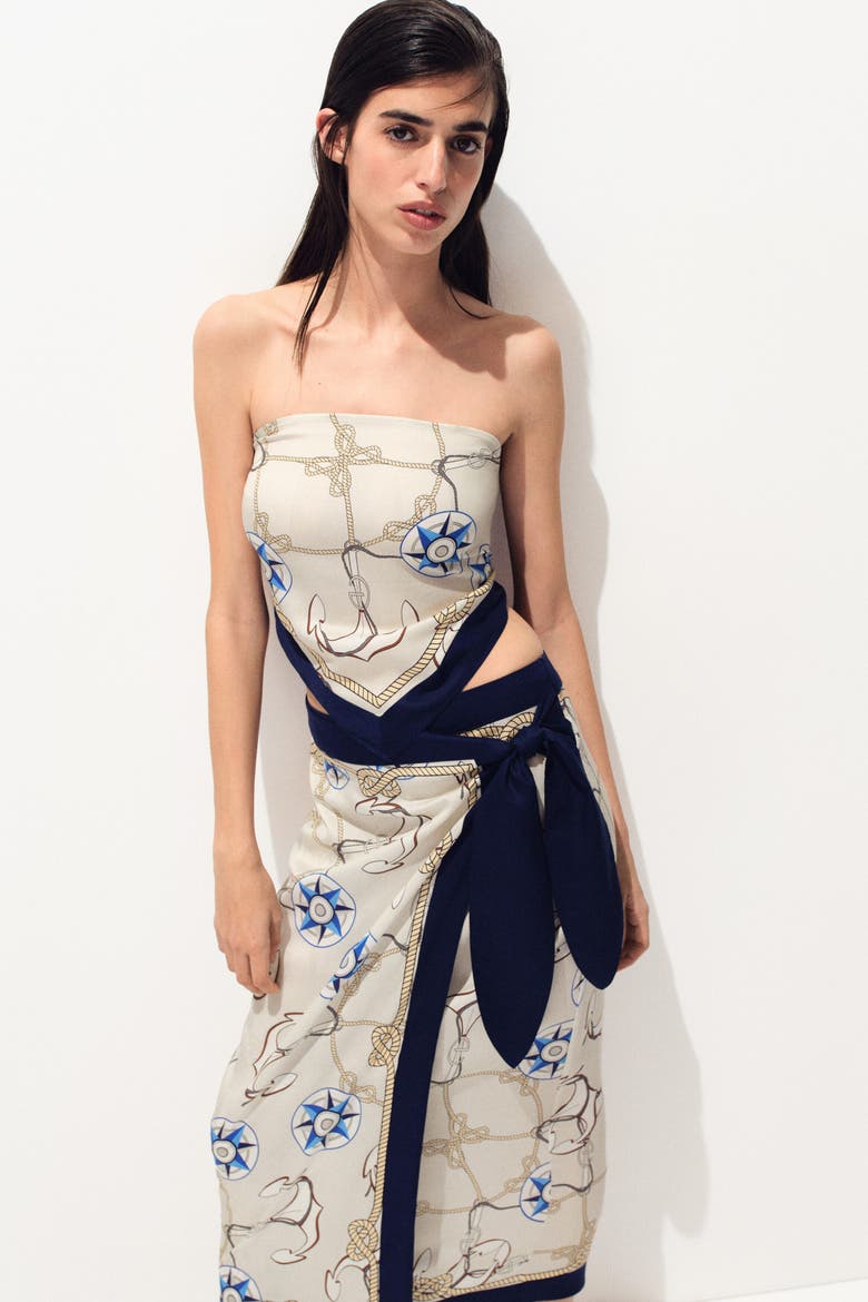 Lyocell Wrap Skirt, Alternate, color, Cream/anchors