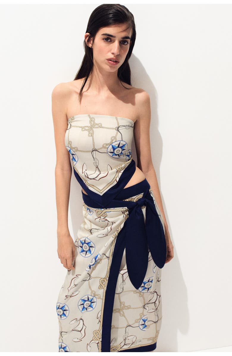 H&M Lyocell Wrap Skirt, Alternate, color, Cream/Anchors