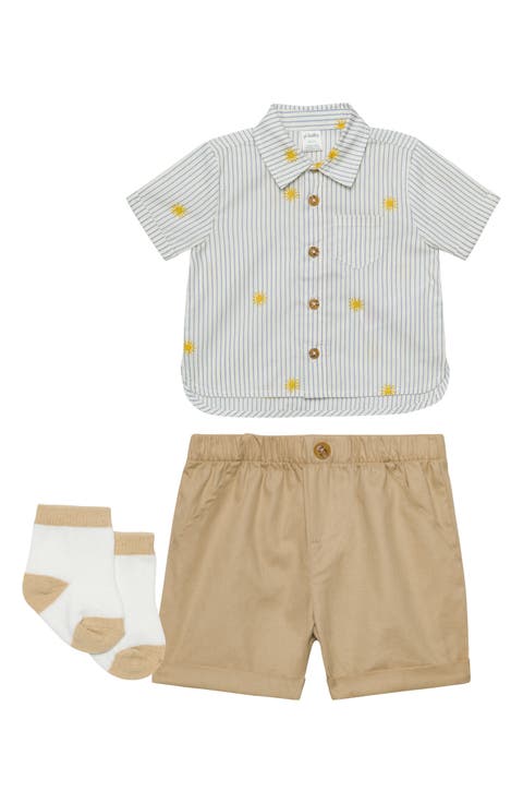 Cotton Button-Up Shirt, Shorts & Socks Set (Baby)