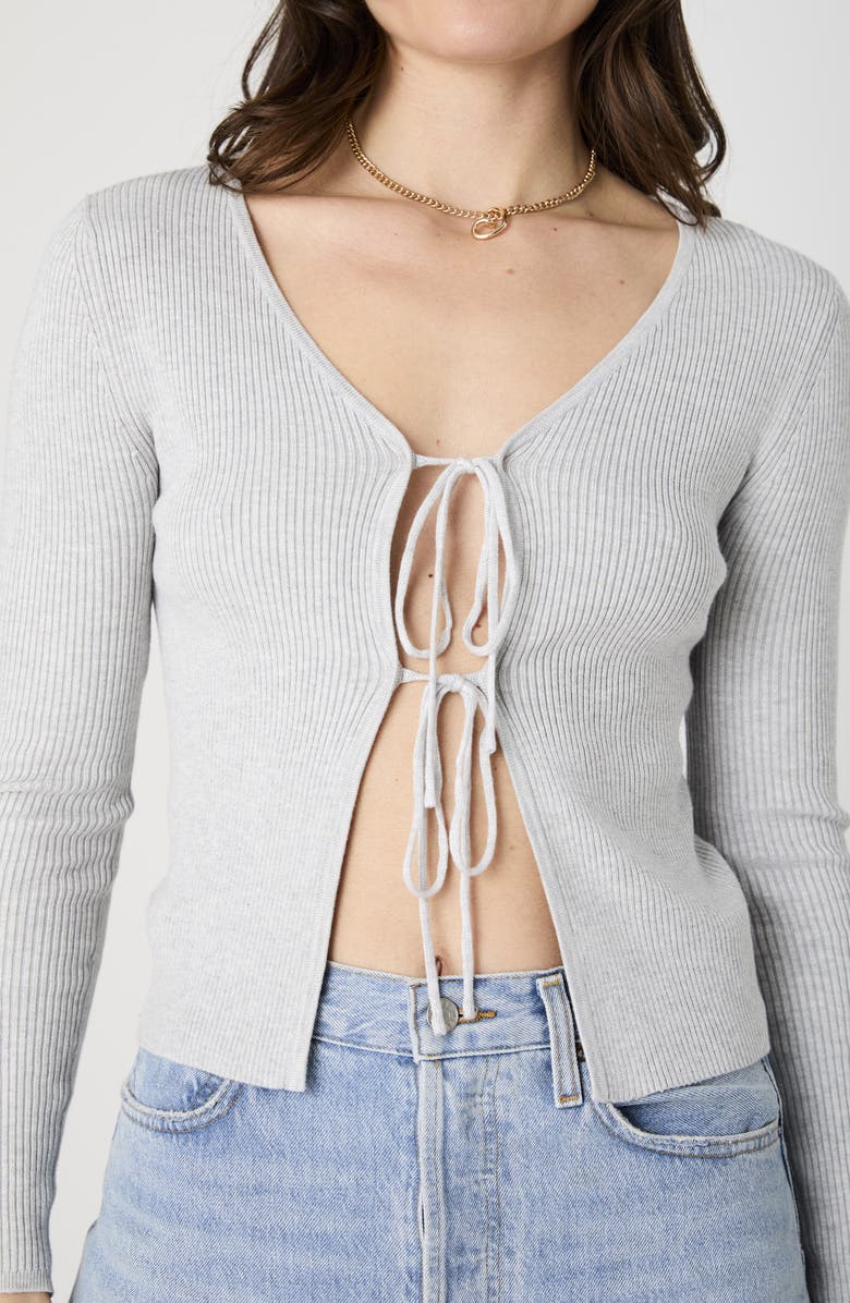 French Connection Double Tie Front Rib Cardigan, Alternate, color, Lght Grey