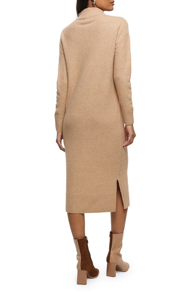Center Seam Long Sleeve Midi Sweater Dress, Alternate, color, BROWN