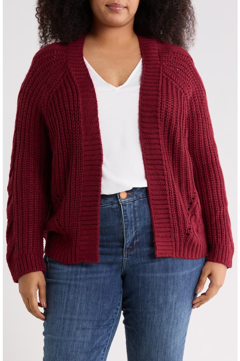 Cable Stitch Open Cardigan, Main, color, CABERNET
