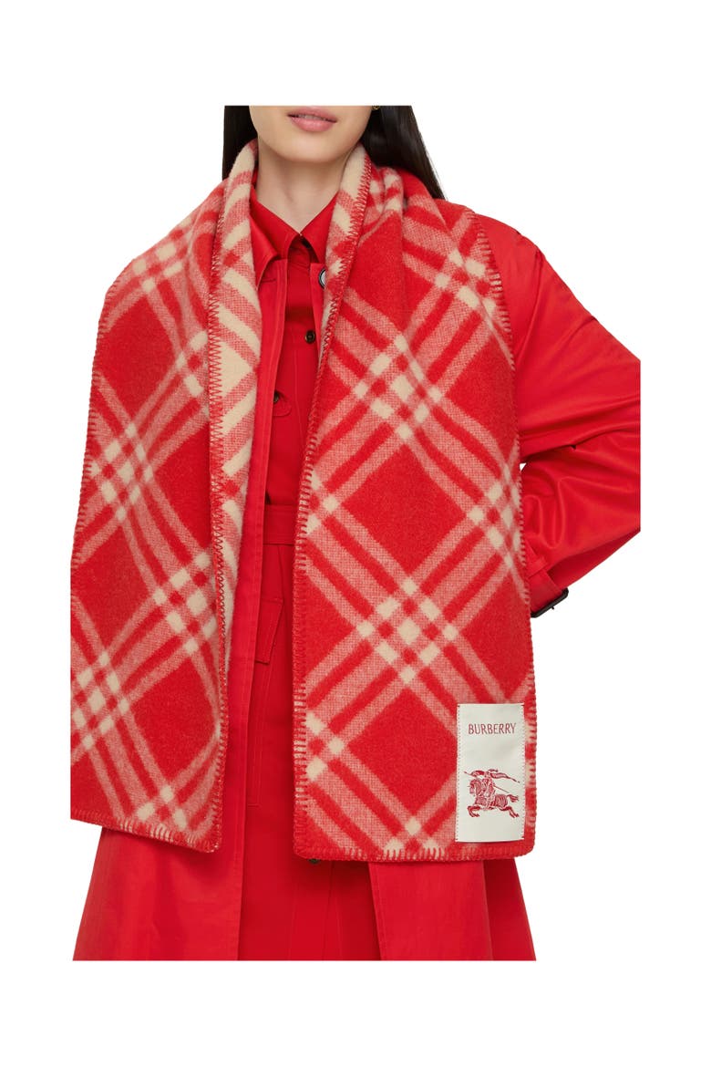 Check Wool Scarf, Alternate, color, Crayon red