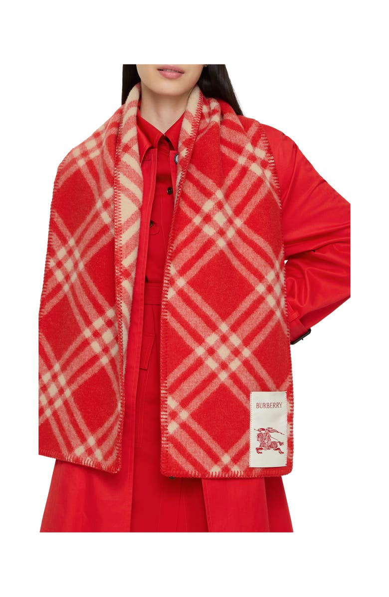Burberry Check Wool Scarf, Alternate, color, Crayon Red