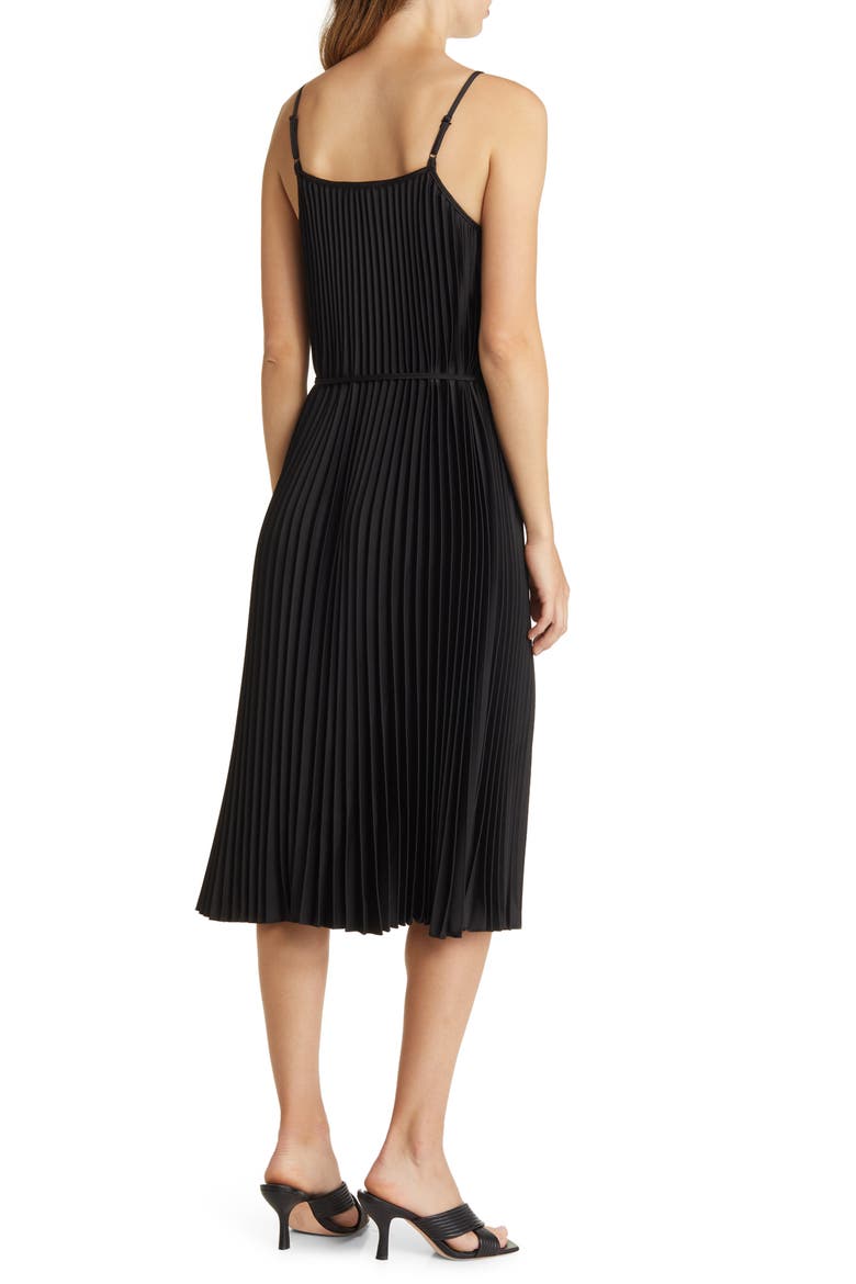 Hammered Satin Plissé Dress, Alternate, color, BLACK
