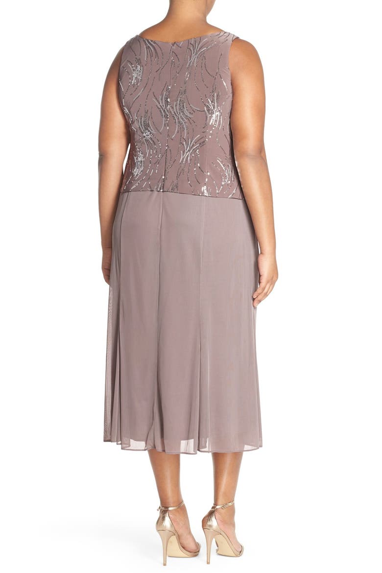 Sequin Mock Two-Piece Dress with Jacket, Alternate, color, PEWTER FROST