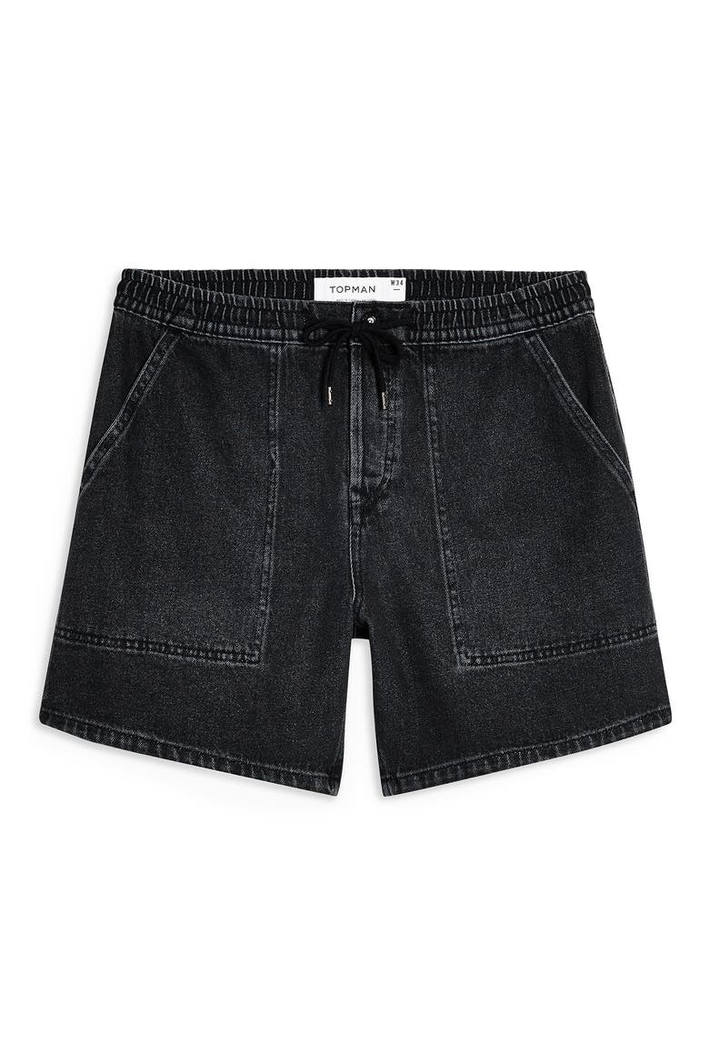 Drawstring Denim Shorts, Alternate, color, BLACK