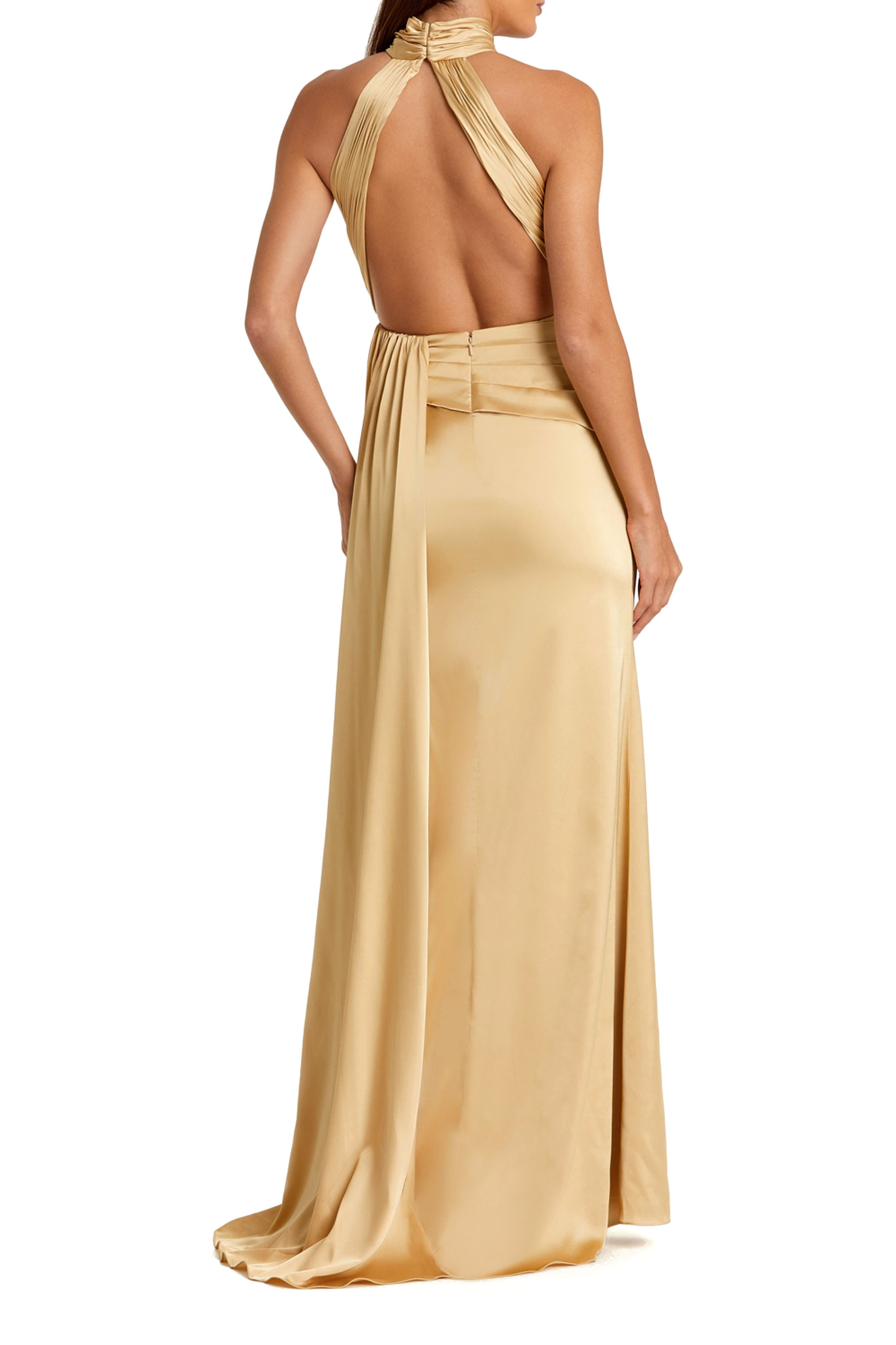 Open Back High Neck Side Ruched Gown - image 2