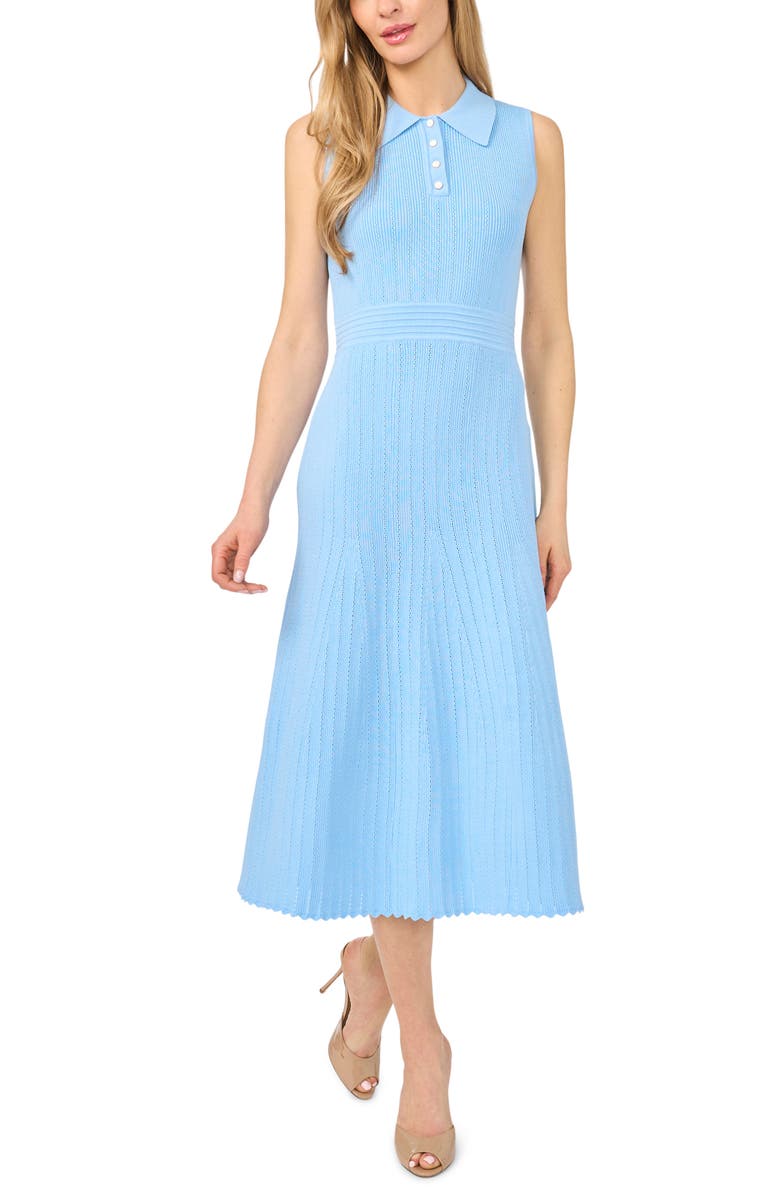 Ted Baker Harley Rib Pointelle Polo Midi Dress, Main, color, Sugar Blue