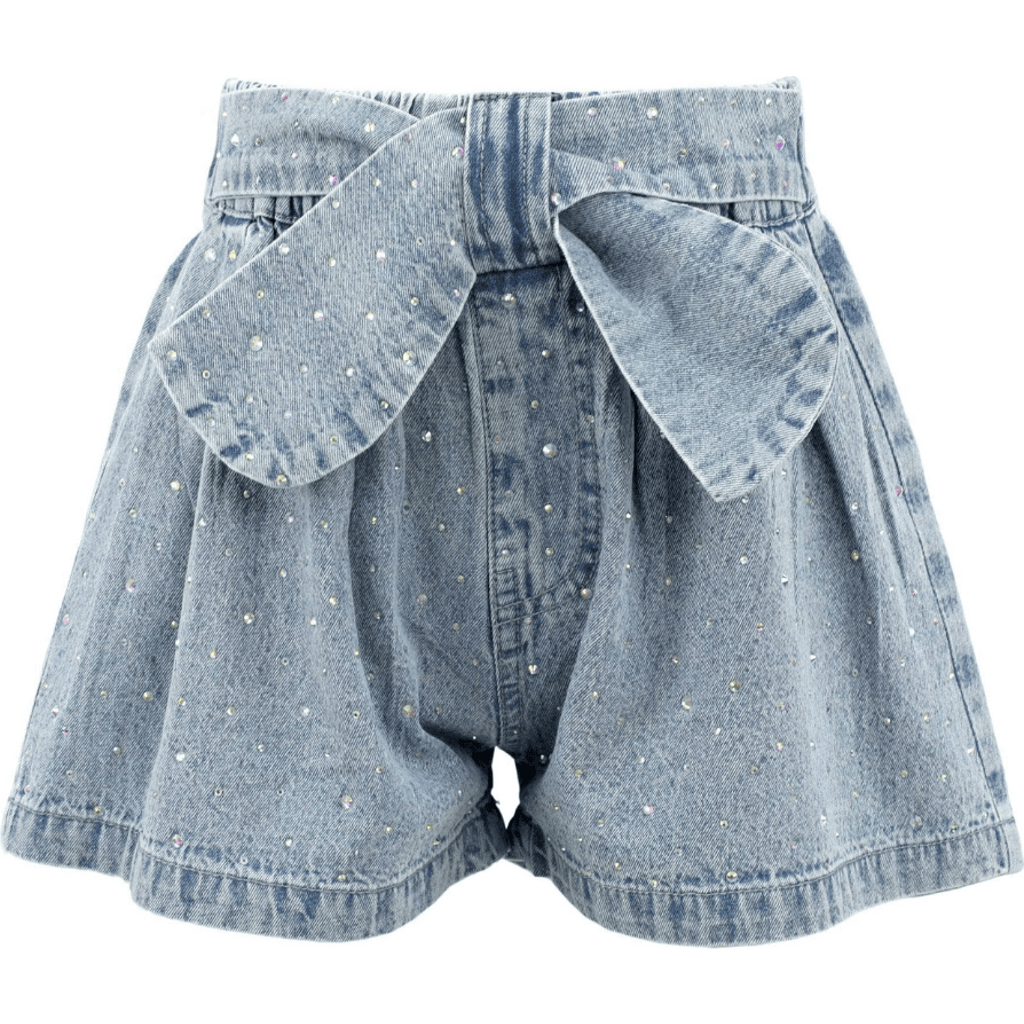 Lola + The Boys Sparkle Bow Denim Short In Blue