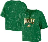 WEAR by Erin Andrews Women's WEAR by Erin Andrews Green Oregon Ducks Bleach Wash Splatter Cropped Notch Neck T-Shirt
