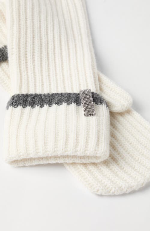 Brunello Cucinelli Knit Mittens With Monili In Brown