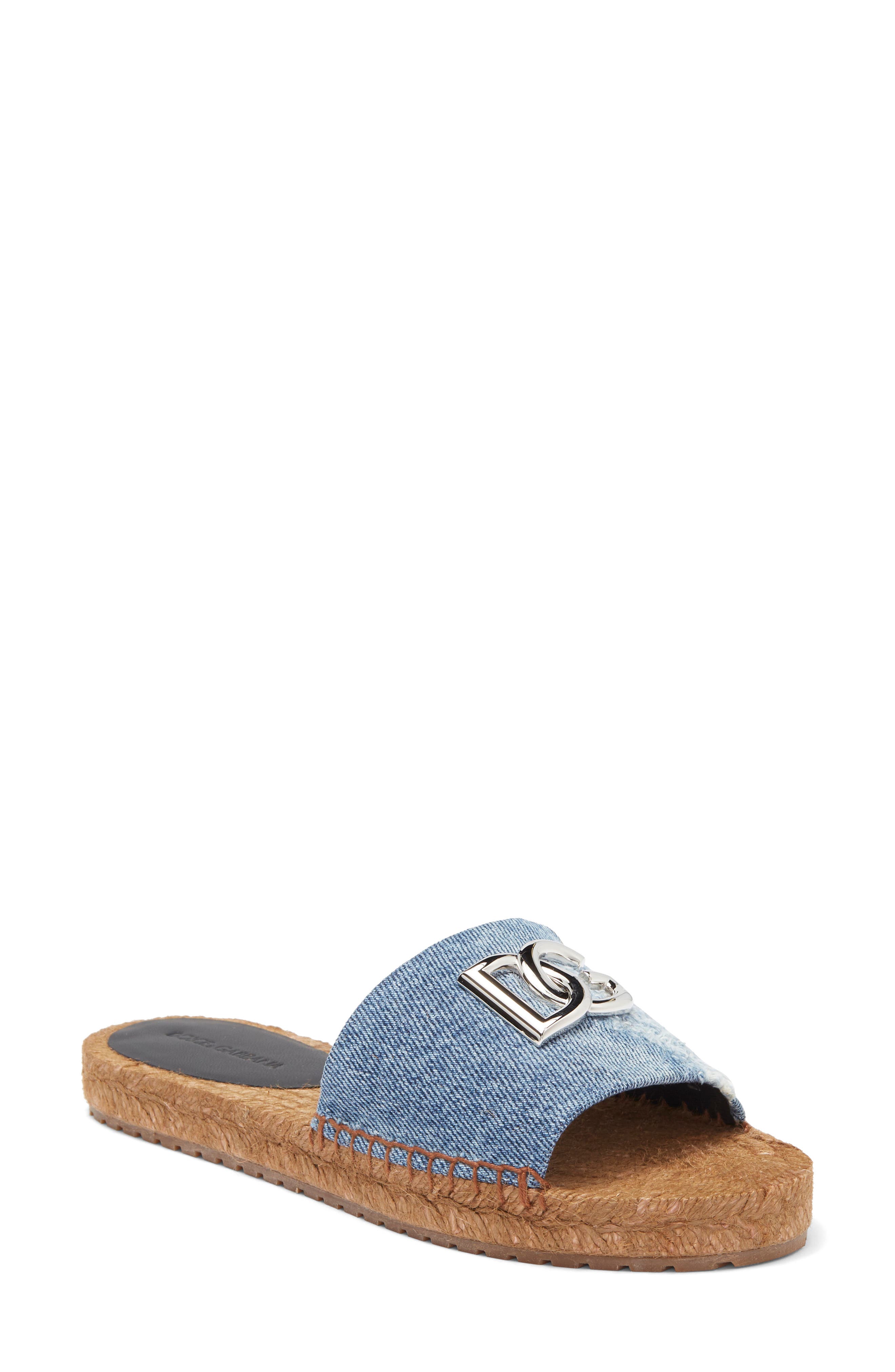 Dolce&Gabbana Denim Patchwork Slide Sandal, Main, color, Denim Blue
