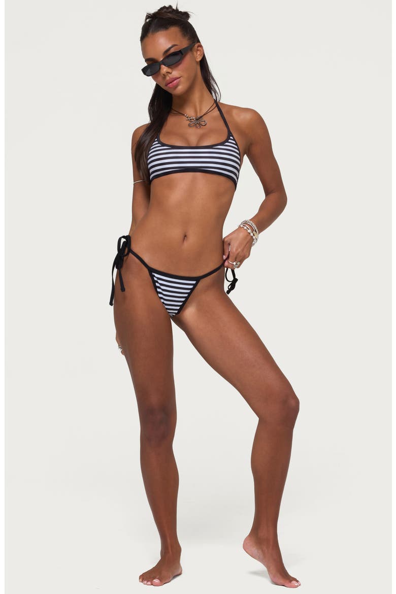 Mckayla Stripe Side Tie String Bikini Bottoms, Alternate, color, BLACK-AND-WHITE