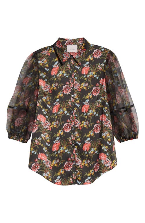 Cinq À Sept Karyn Floral Puff-sleeve Top In Lavastone Multi
