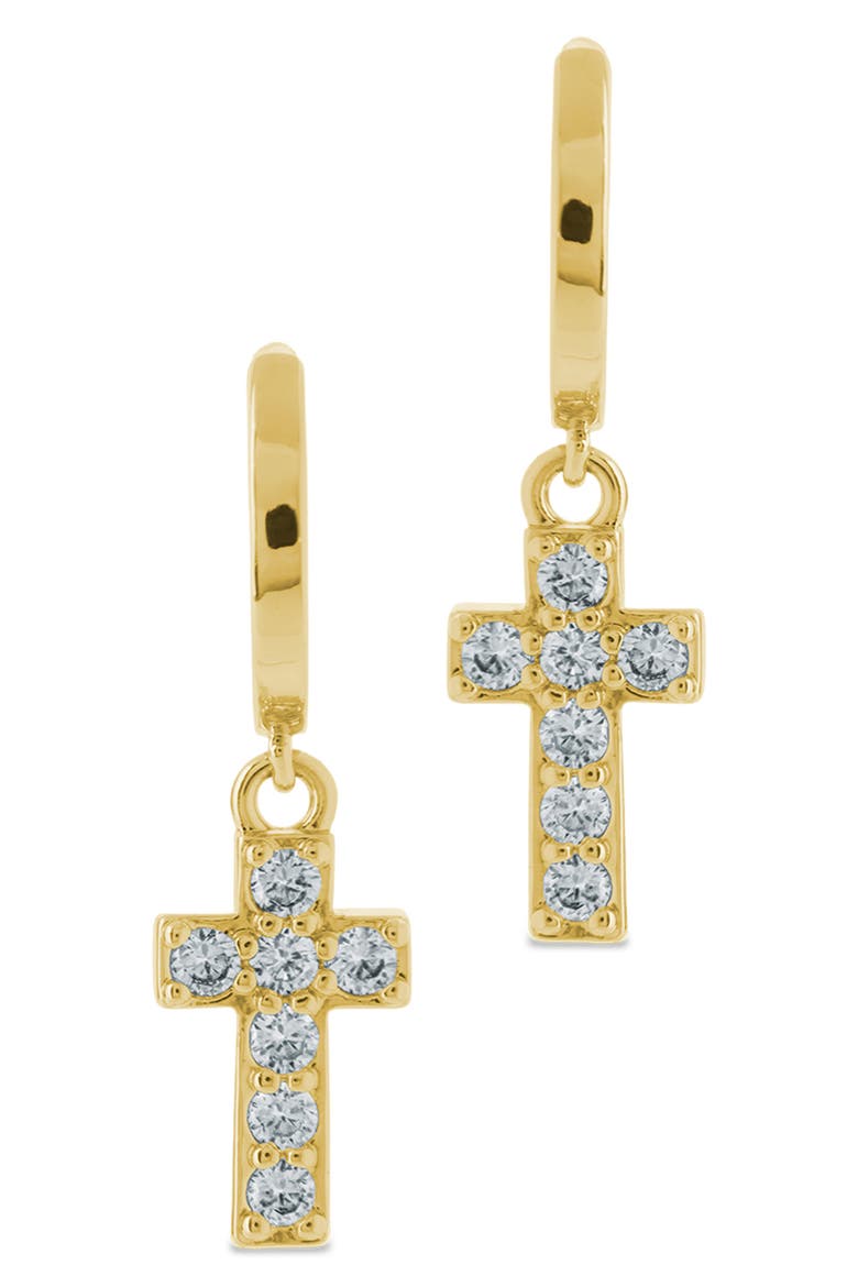 Kylar Cubic Zirconia Cross Charm Micro Hoop Earrings, Alternate, color, GOLD