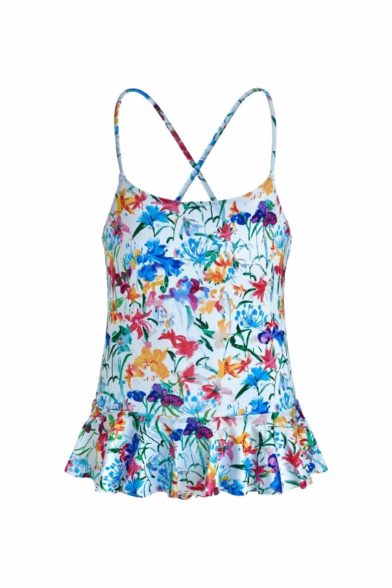 Kids' Happy Flowers Skirt One-Piece Swimsuit, Main, color, BLANC