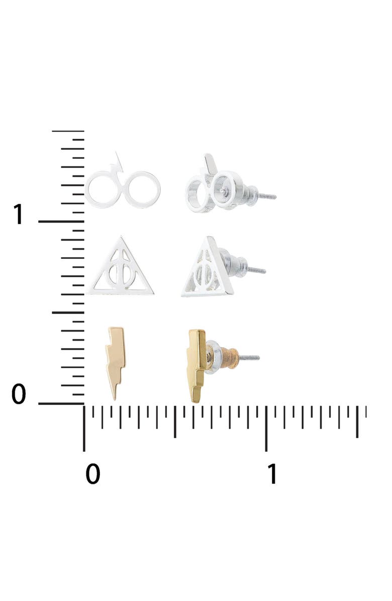 HARRY POTTER Deathly Hallows and Lightning Bolt Studs Earrings, 3-Pack, Alternate, color, Multi