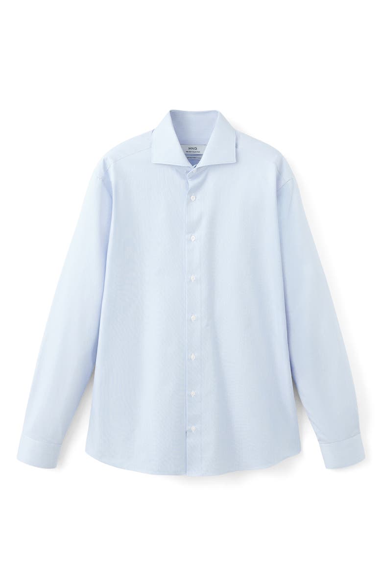 MANGO Slim Fit Pinstripe Button-Up Shirt, Alternate, color, Sky Blue