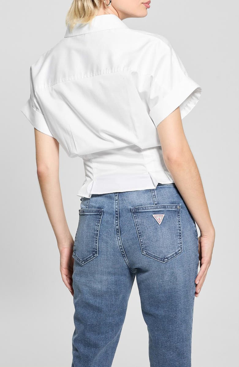 GUESS Julie Tie Front Cotton Shirt, Alternate, color, White