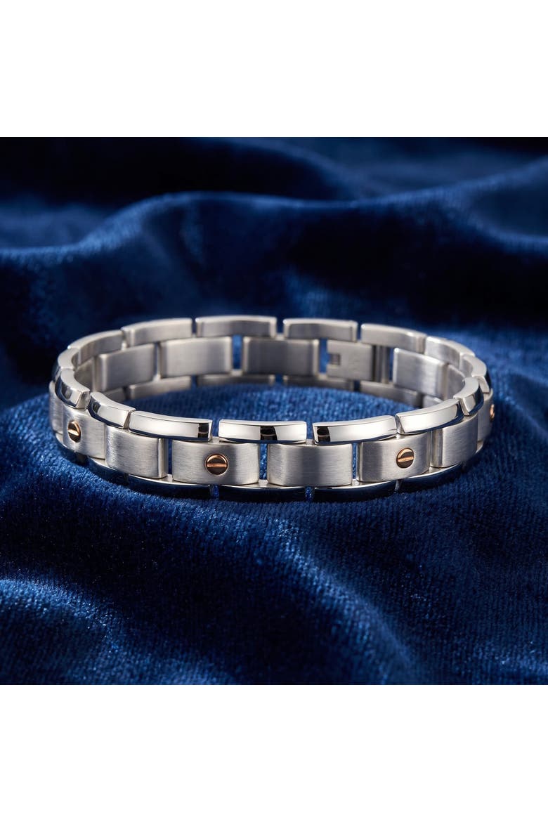 Men's Polished Steel Two Tone Gold Screwed 12mm Link  8.5 " Bracelet, Alternate, color, Stainless Steel