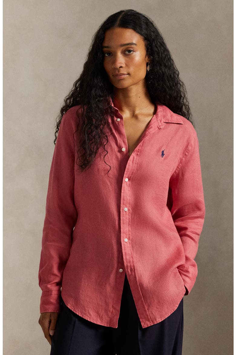 Classic Fit Linen Button-Up Shirt, Alternate, color, ADIRONDACK BERRY