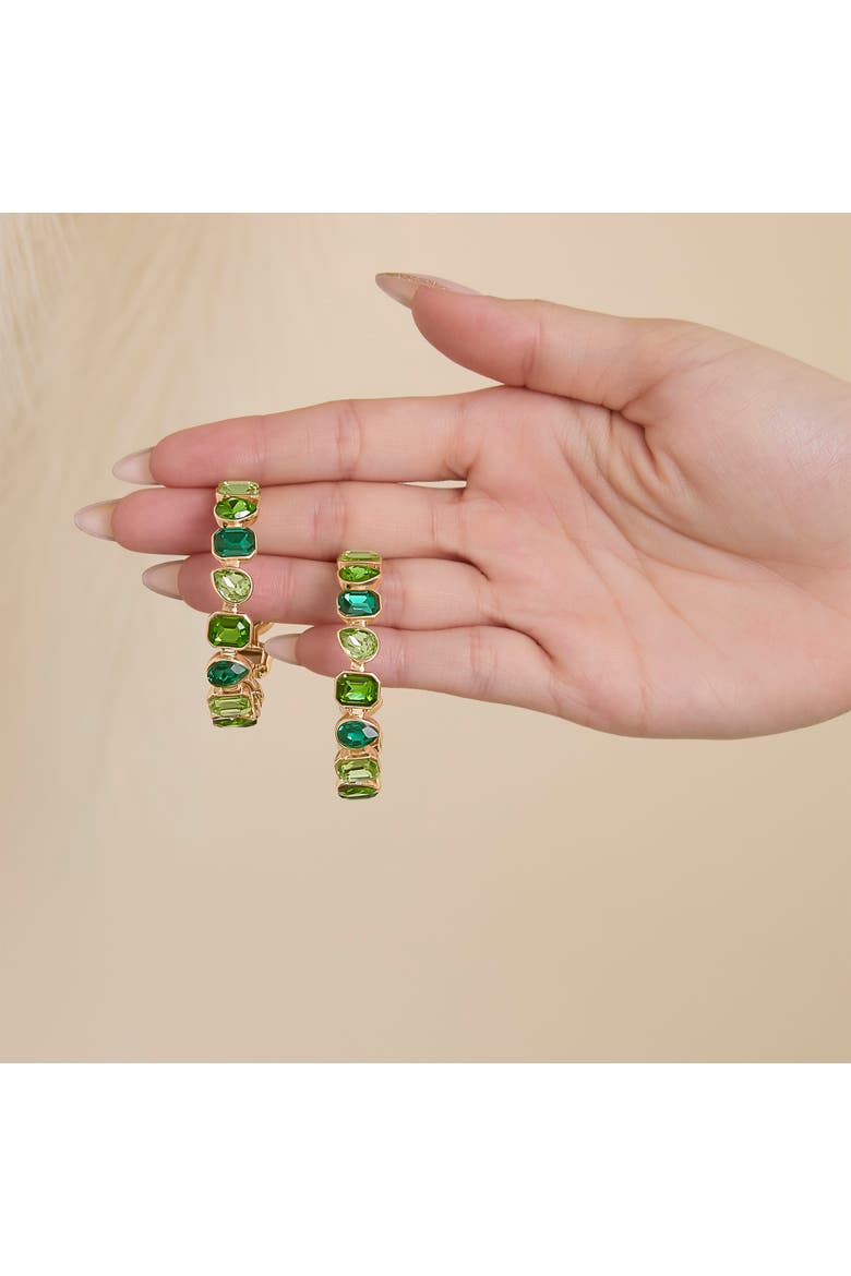 Gold-Tone Green Stone Hoop Earrings, Alternate, color, Green