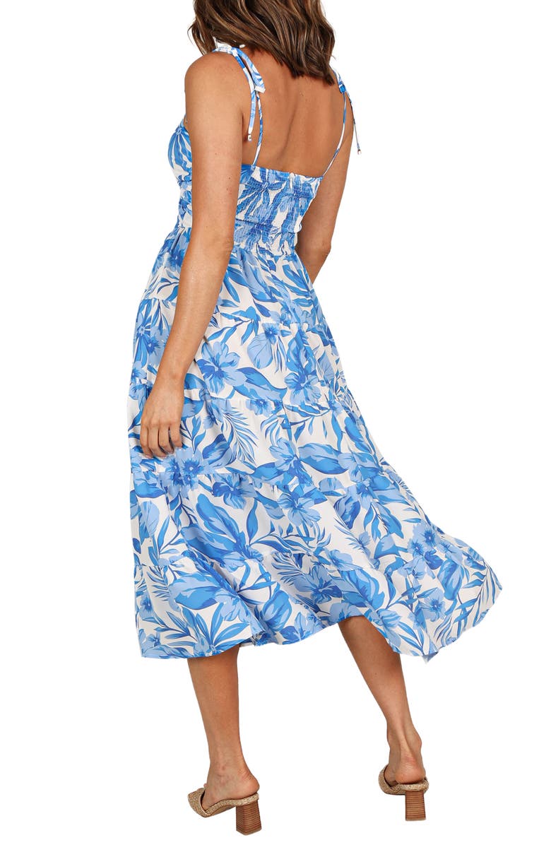 Petal & Pup Rose Floral Tie Strap Tiered Midi Dress, Alternate, color, Blue/ White
