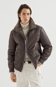 Brunello Cucinelli Vintage-effect shearling bomber jacket