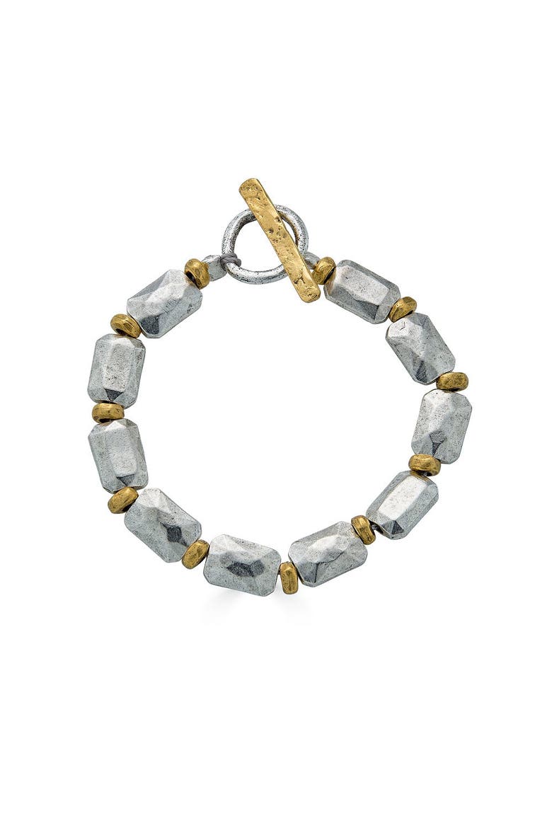 Mixed Metal Rectangle Bead Bracelet, Main, color, Silver