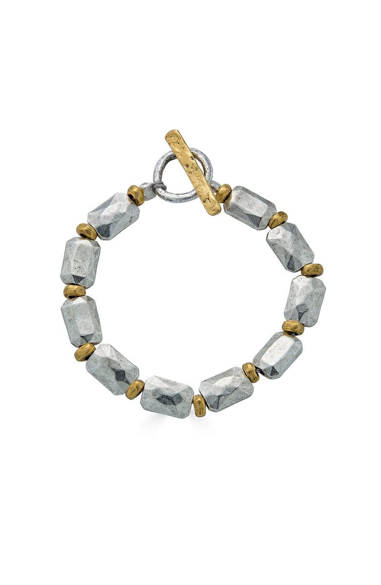 Loni Paul Jewelry Mixed Metal Rectangle Bead Bracelet, Main, color, Silver