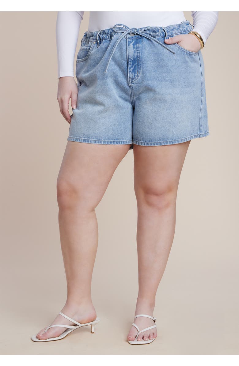ELOQUII Drawstring Relaxed Denim Short, Alternate, color, Light Wash