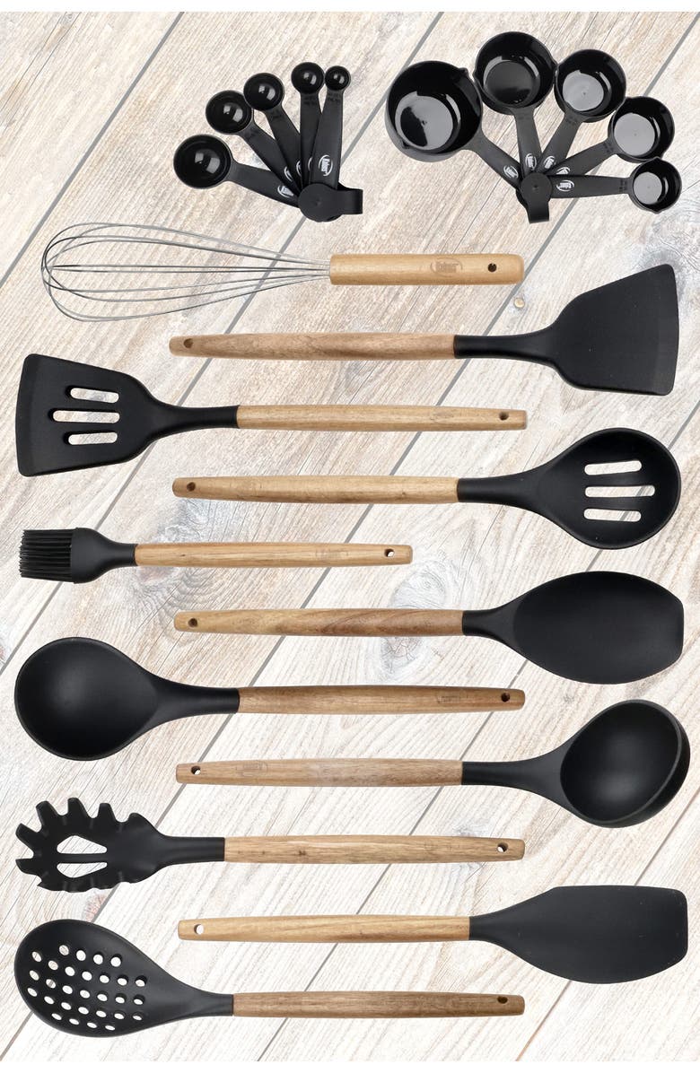 KALUNS Wood and Silicone Utensil 21-Piece Set, Alternate, color, Black