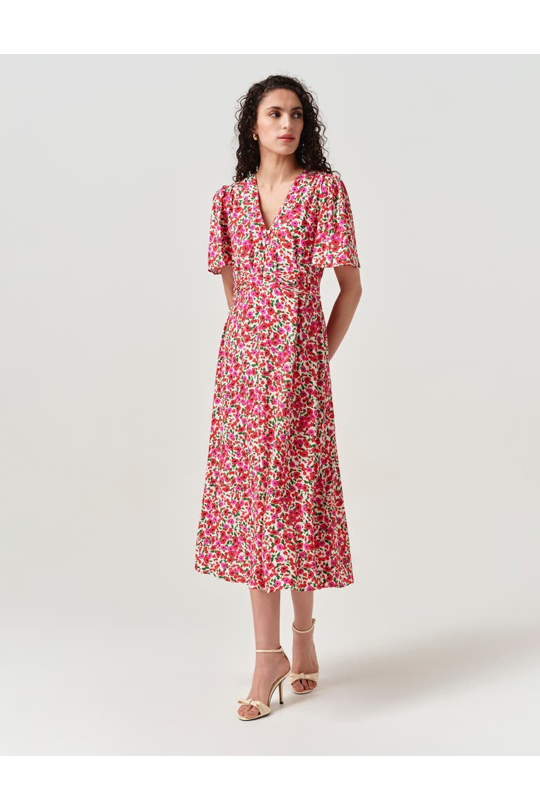 Jess Crepe Floral Midi Tea Dress, Alternate, color, Red Floral