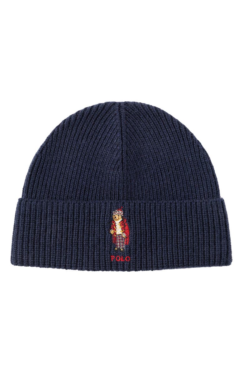 Polo Ralph Lauren Holiday Bear Beanie, Main, color, Newport Navy