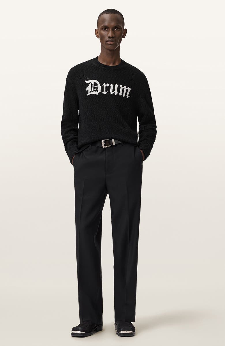AllSaints Drum Roll Intarsia Cotton Crewneck Sweater, Alternate, color, Black/ Chalk White