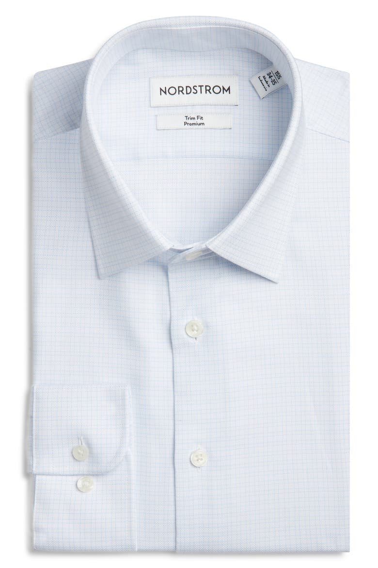 Trim Fit Check Premium Non-Iron Cotton Dress Shirt, Main, color, WHITE HARRISON CHECK