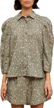 maje Cakita Floral Volume Sleeve Blouse