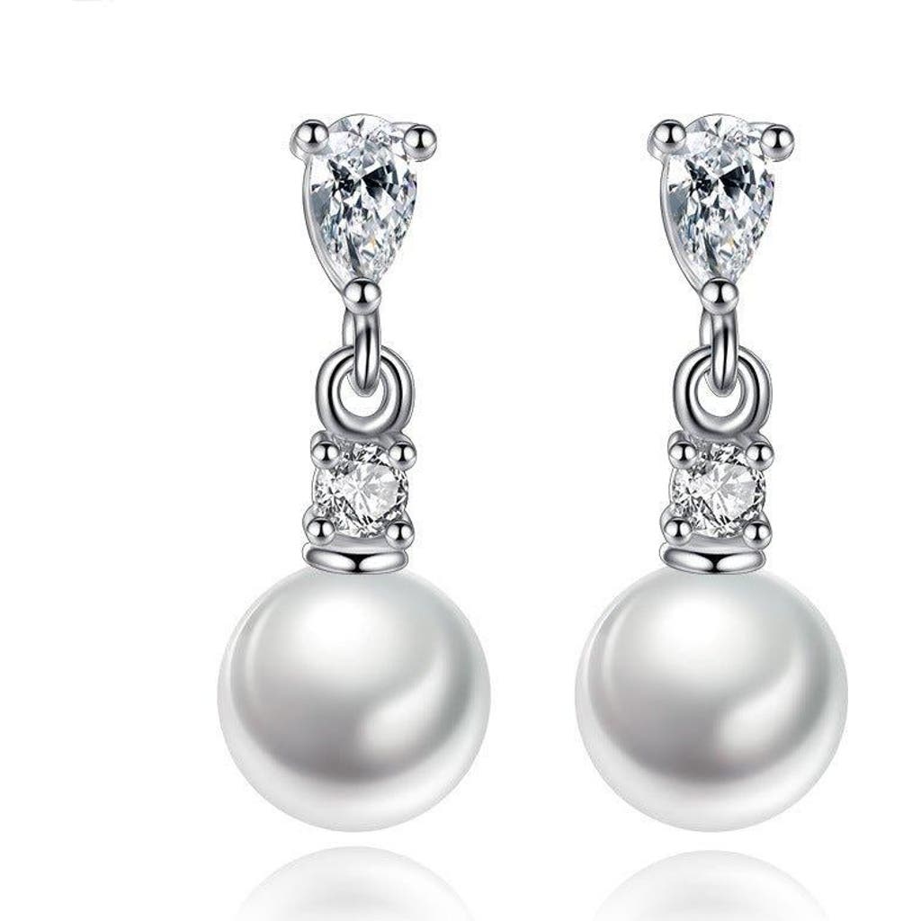 Hollywood Sensation Pearl Drop Earrings With Cubic Zirconia Accents Earrings In Silver