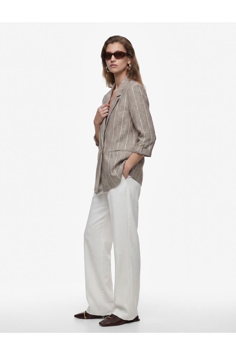 Linen Blend Pinstriped Blazer with Tab Sleeves, Alternate, color, BROWN STRIPE