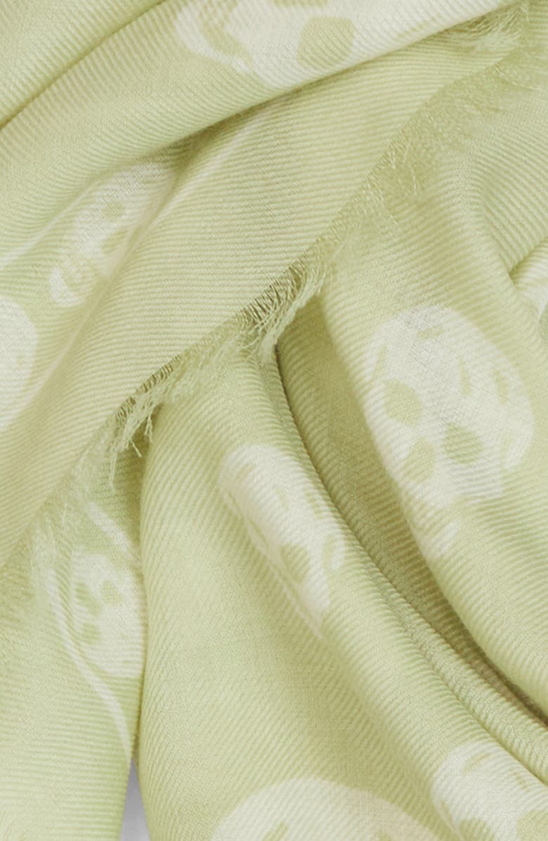 McQueen Skull Print Wool Fringe Scarf, Alternate, color, Oyster/ Ivory