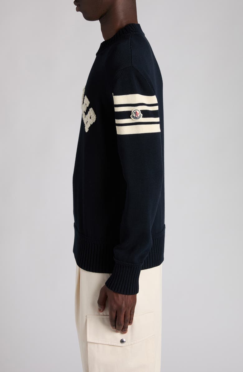 Moncler Logo Embellished Cotton Sweater, Alternate, color, Obsidian Blue