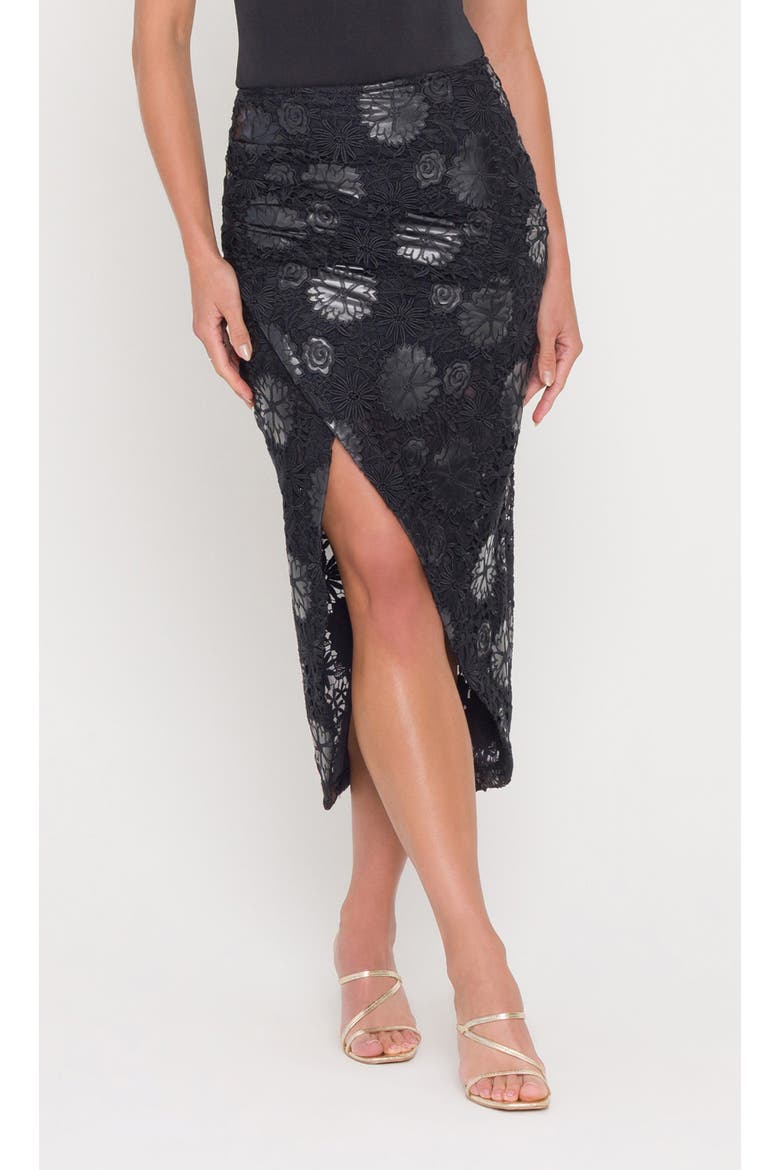 Amanda Vegan Leather Guipure Skirt, Alternate, color, Black