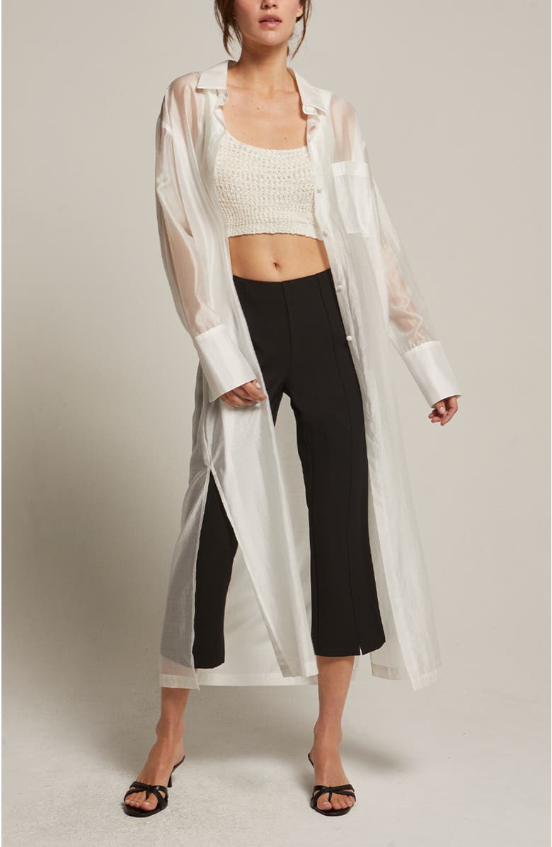 CRESCENT Long Line Sheer Button Up Top, Main, color,