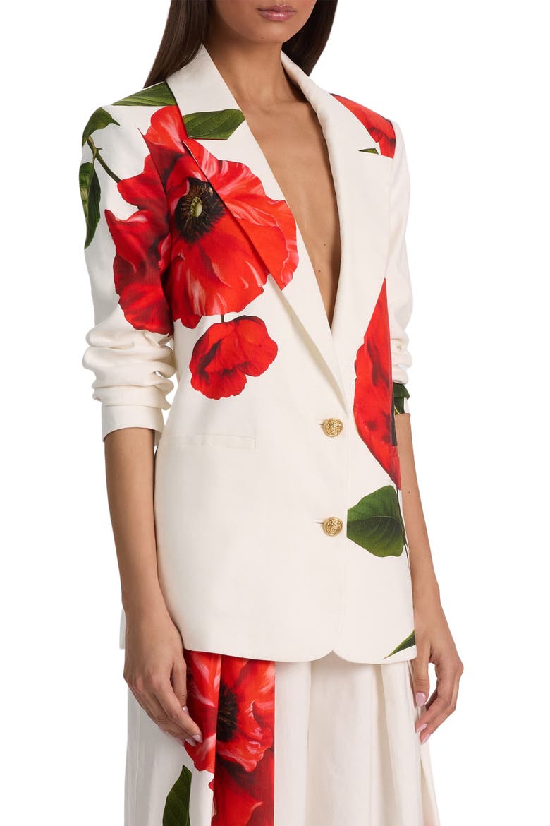 Elna Long Poppy Print Blazer, Alternate, color, SUMMER POPPY
