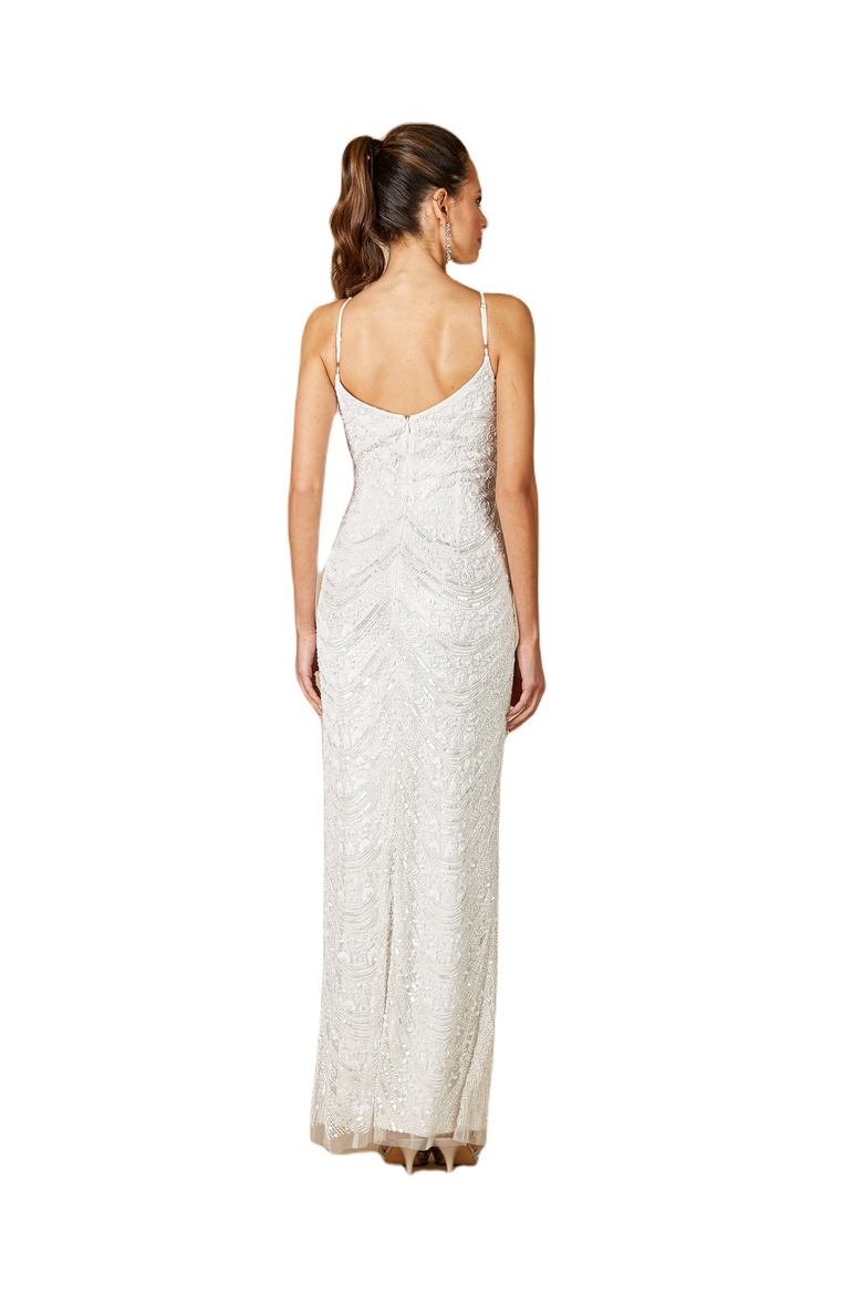 Frenchie Spaghetti Strap Beaded Wedding Gown, Alternate, color, Ivory