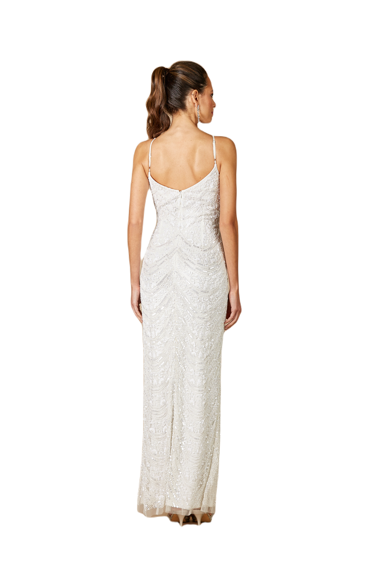 LARA New York Frenchie Spaghetti Strap Beaded Wedding Gown, Alternate, color, Ivory
