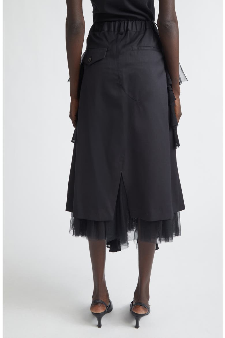 Wool Gabardine Skirt with Tulle Ruffles, Alternate, color, BLACK X BLACK